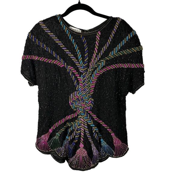 Vintage Marshall Fields Silk Beaded Blouse Women's Medium - Picture 2 of 12